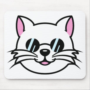 White Cat Wearing Black Glasses / Sunglasses Mouse Pad