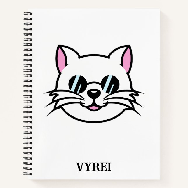 White Cat Wearing Black Glasses / Sunglasses Notebook (Front)