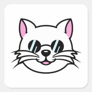 White Cat Wearing Black Glasses / Sunglasses Square Sticker