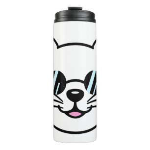 White Cat Wearing Black Glasses / Sunglasses Thermal Tumbler