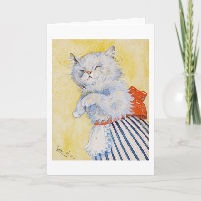 White Cat with Apron, Louis Wain Card (Front)