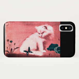 WHITE CAT WITH BLACK BUTTERFLY IN PINK Case-Mate iPhone CASE