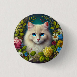 White Cat With Blue Eyes 3 Cm Round Badge