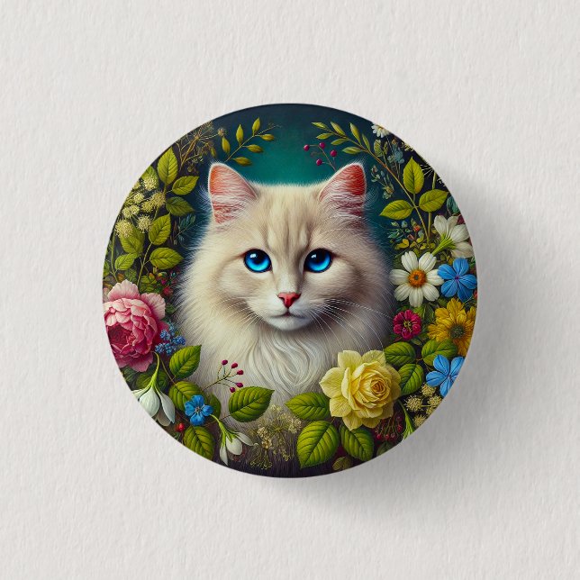 White Cat With Blue Eyes 3 Cm Round Badge (Front)