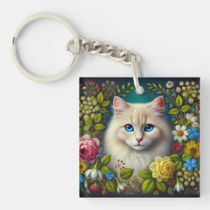 White Cat With Blue Eyes Key Ring