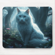 White cat with blue eyes mouse pad