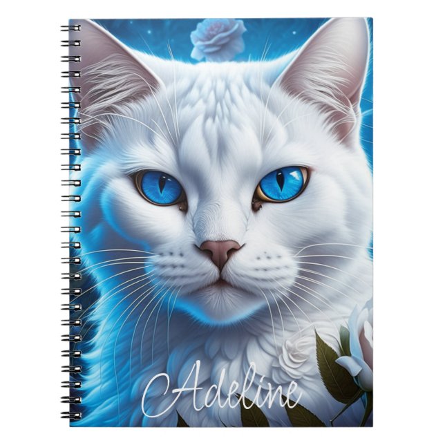 White Cat with Bright Blue Eyes Personalised Notebook (Front)