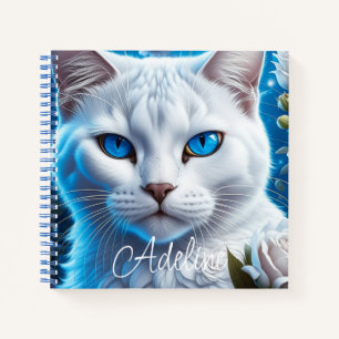 White Cat with Bright Blue Eyes Personalised Notebook