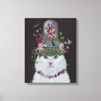White Cat with Butterfly Bell Jar