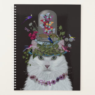 White Cat with Butterfly Bell Jar Planner