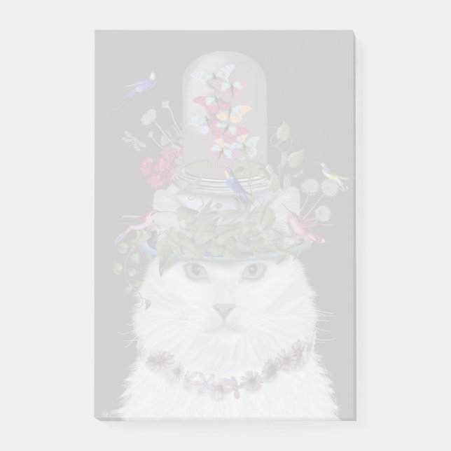 White Cat with Butterfly Bell Jar Post-it Notes (Front)