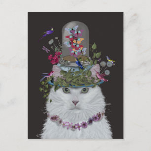 White Cat with Butterfly Bell Jar Postcard