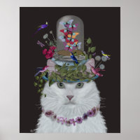 White Cat with Butterfly Bell Jar