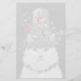 White Cat with Butterfly Bell Jar Stationery