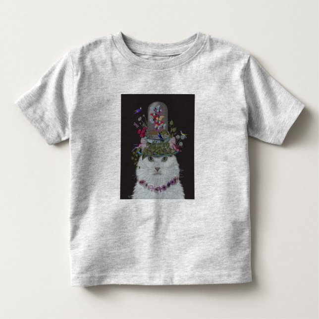 White Cat with Butterfly Bell Jar Toddler T-Shirt (Front)