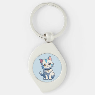 White Cat with Feline Charm Key Ring