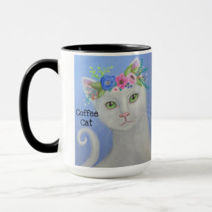 White Cat With Flower Crown 2 Mug