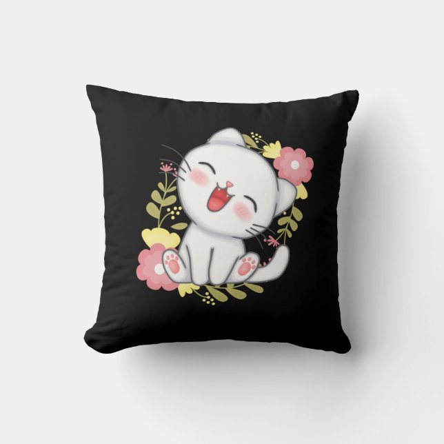 white cat with flower cushion (Front)