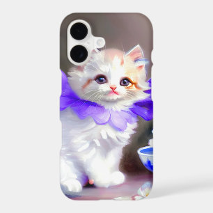 White Cat with Purple Flower Collar Painting