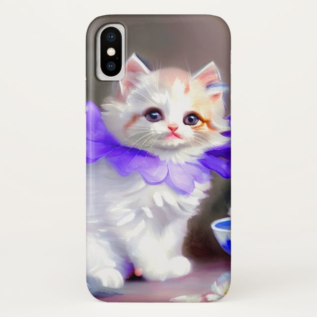 White Cat with Purple Flower Collar Painting Case-Mate iPhone Case (Back)