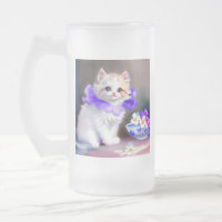 White Cat with Purple Flower Collar Painting