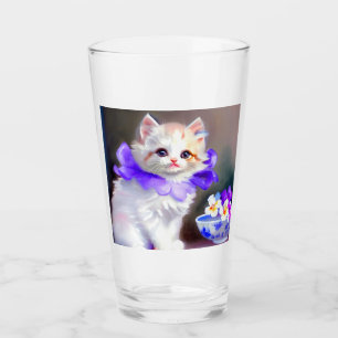 White Cat with Purple Flower Collar Painting Glass