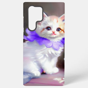White Cat with Purple Flower Collar Painting Samsung Galaxy Case
