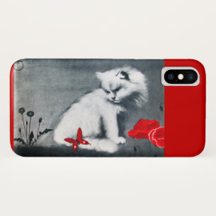 WHITE CAT WITH RED BUTTERFLY Case-Mate iPhone CASE