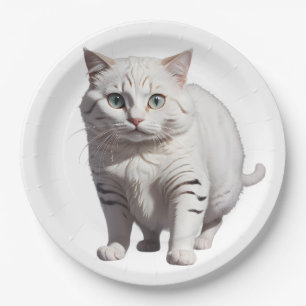 White Cat with Subtle Gray Tabby Markings Paper Plate