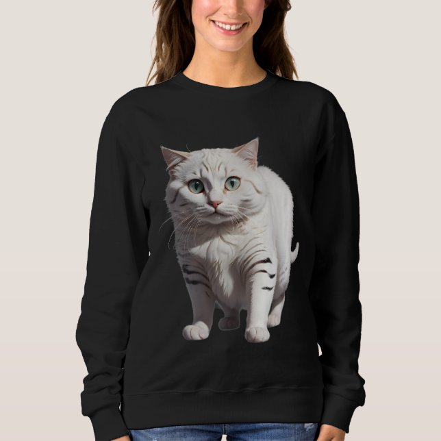 White Cat with Subtle Gray Tabby Markings Sweatshirt (Front)