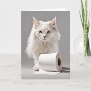 White Cat With Toliet Paper Card