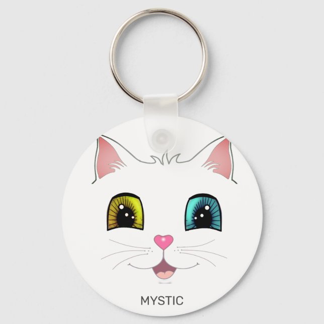 White Cat with Two Different Coloured Eyes Key Ring (Front)