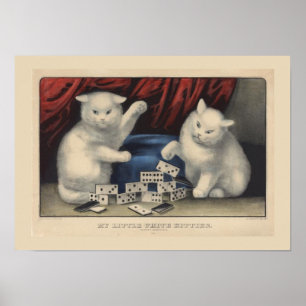 White Cats and Dominoes Poster
