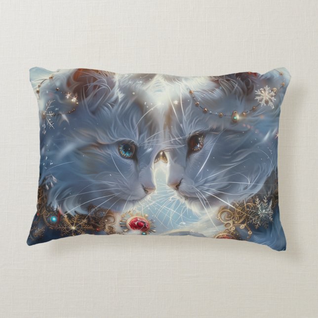 White Cats Digital Art Decorative Cushion (Back)
