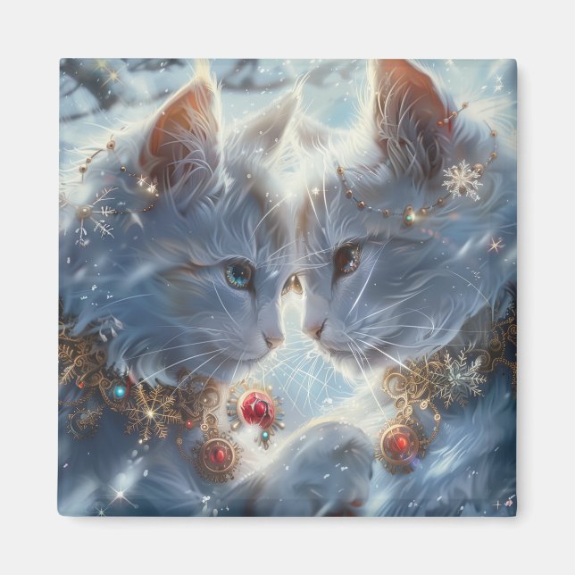 White Cats Digital Art Magnet (Front)