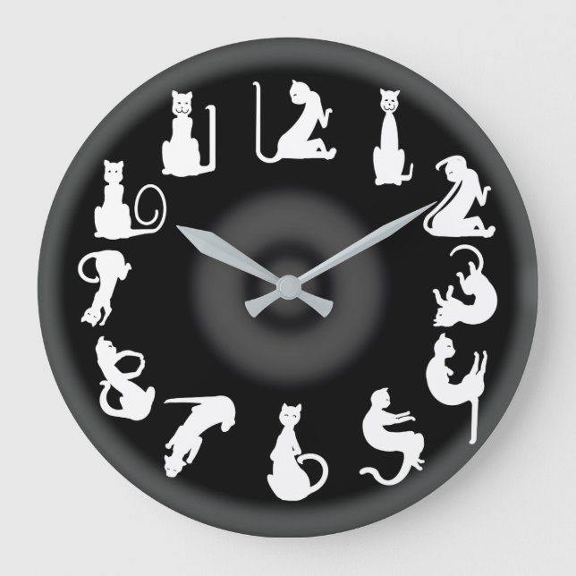 WHITE CATS on BLACK  by Slipperywindow Large Clock (Front)