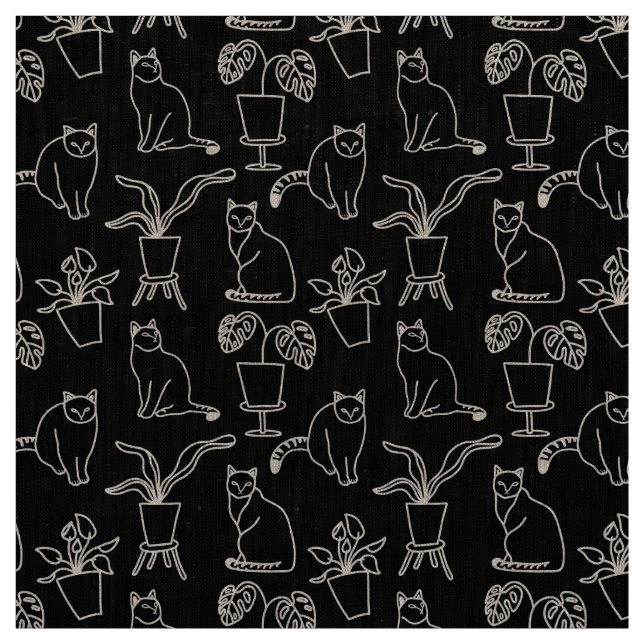 White cats on black fabric (Swatch)