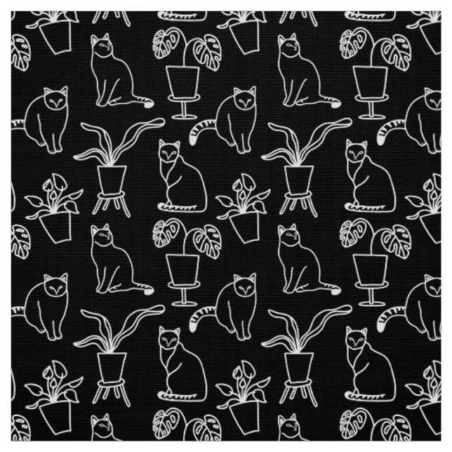 White cats on black fabric (Swatch)