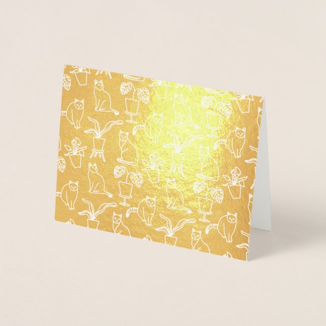 White cats on black foil card (Front)