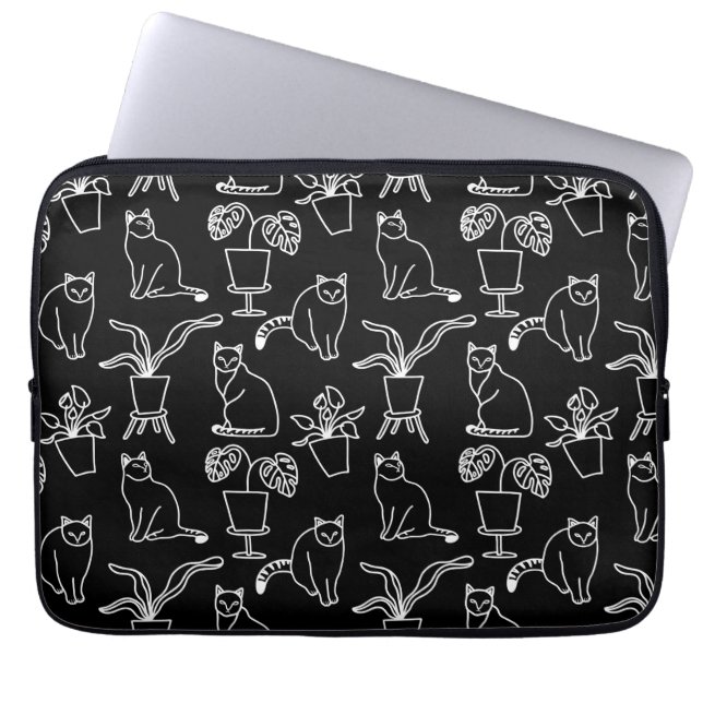White cats on black laptop sleeve (Front)