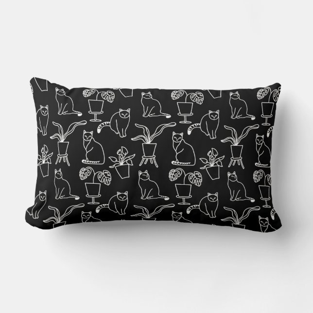 White cats on black lumbar cushion (Front)