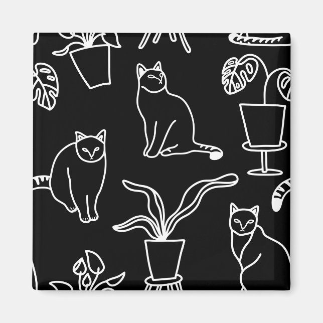 White cats on black magnet (Front)