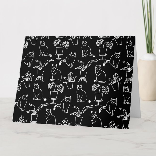 White cats on black thank you card (Front)