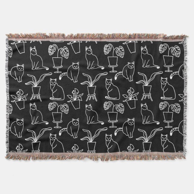 White cats on black throw blanket (Front)