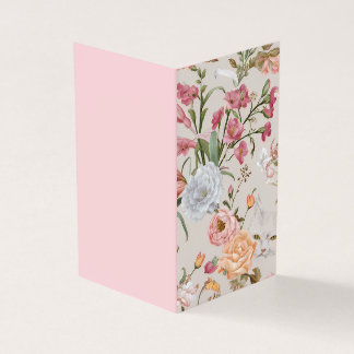 White Cats Pink Roses Floral Flat Thank You Card