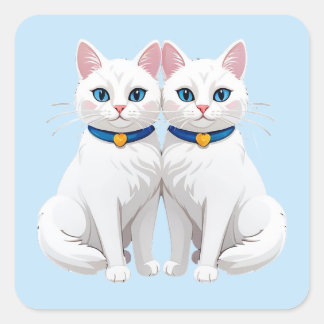White Cats With Blue Eyes 💙 Cute Twin Pets Square Sticker