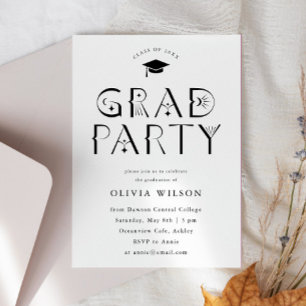 White Celestial Typography Grad Party  Invitation