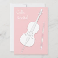 White Cello & Bow Music Recital Concert Rose Pink