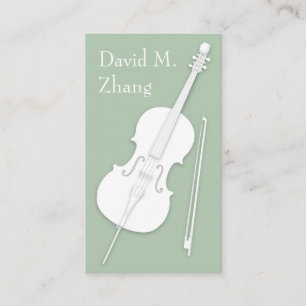 White Cello & Bow Pea Green String Player Teacher Business Card