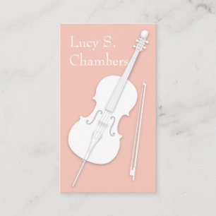 White Cello & Bow Peach Pink String Player Business Card